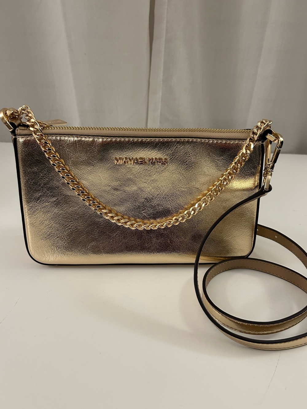 Michael Kors Gold Metallic Leather Chain Crossbody Bag